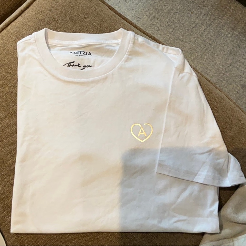 NWOT Aritzia White Tee with Olive green Logo